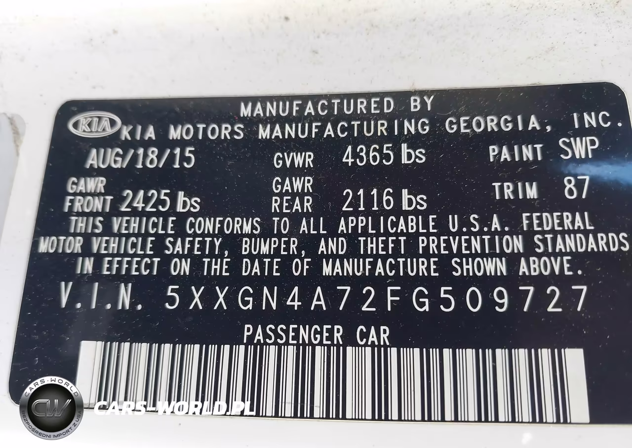2015 Kia Optima Ex VIN:5XXGN4A72FG509727 - 9
