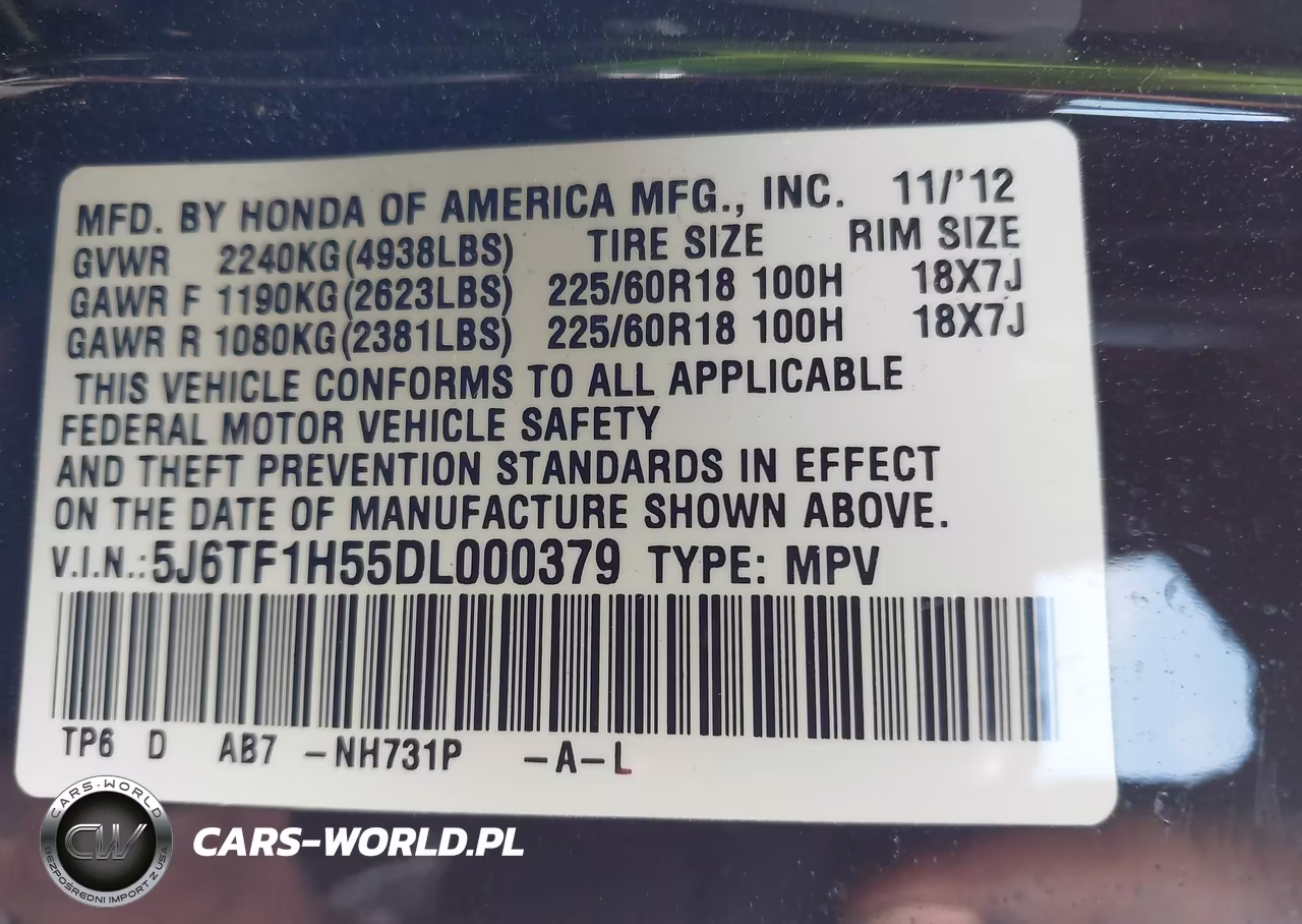 2013 Honda Crosstour Ex-L V6 VIN:5J6TF1H55DL000379 - 9