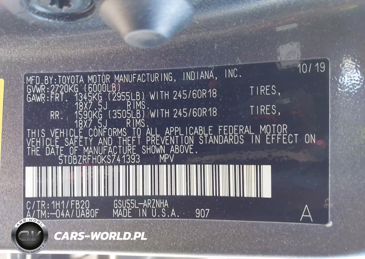 2019 Toyota Highlander Le VIN:5TDBZRFH0KS741393 - 9