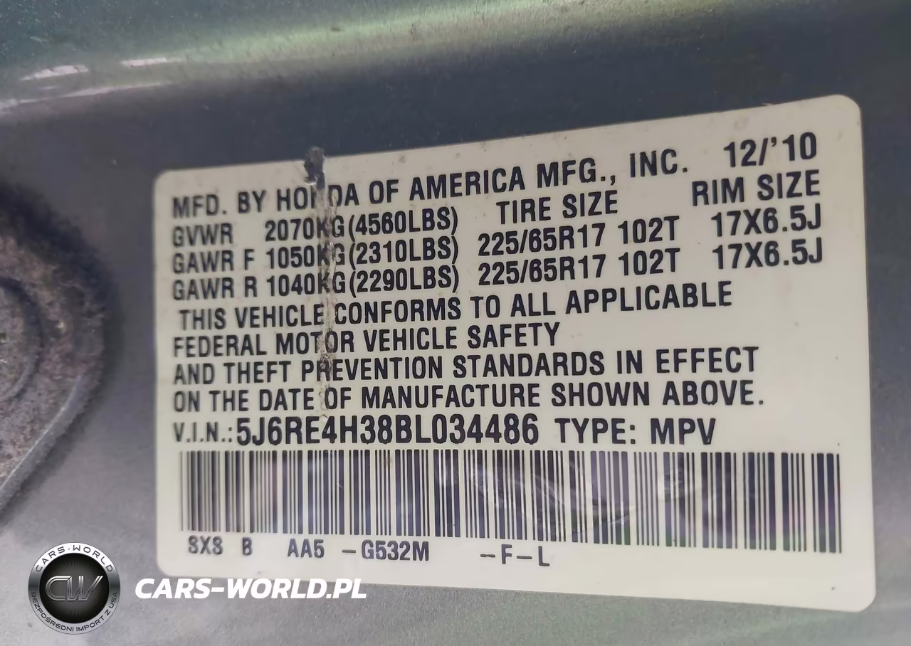 2011 Honda Cr-V Lx VIN:5J6RE4H38BL034486 - 9