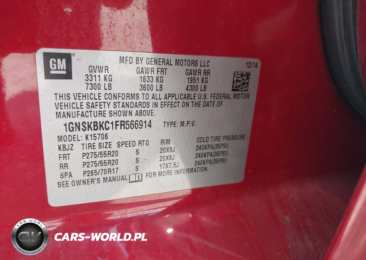 2015 Chevrolet Tahoe Lt VIN:1GNSKBKC1FR566914 - 9
