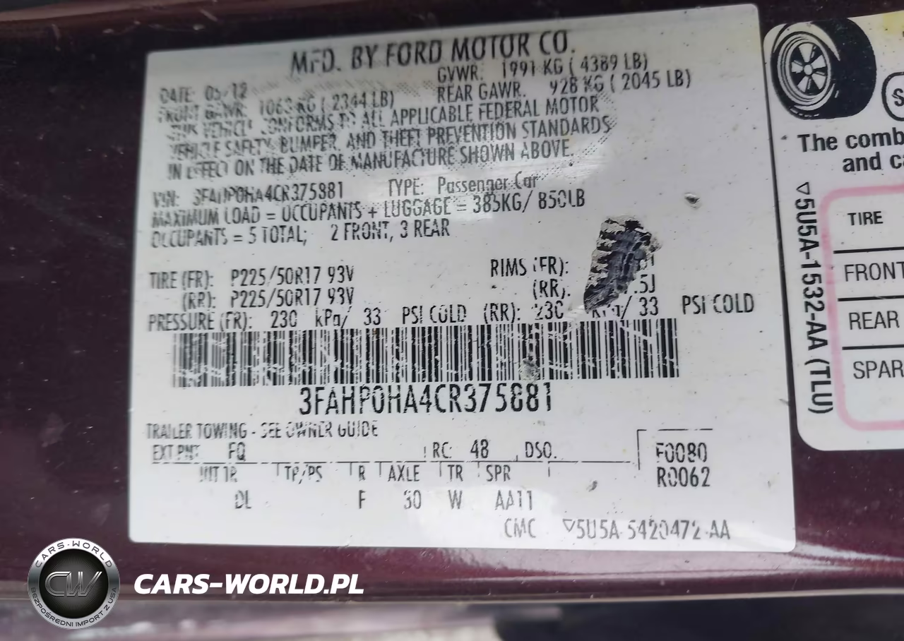 2012 Ford Fusion Se VIN:3FAHP0HA4CR375881 - 9