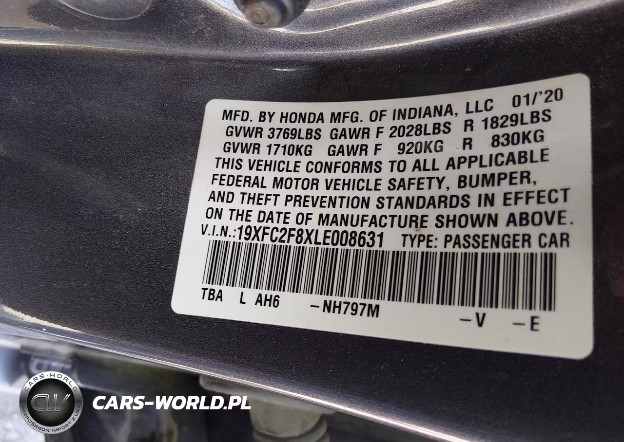 2020 Honda Civic Sport VIN:19XFC2F8XLE008631 - 9