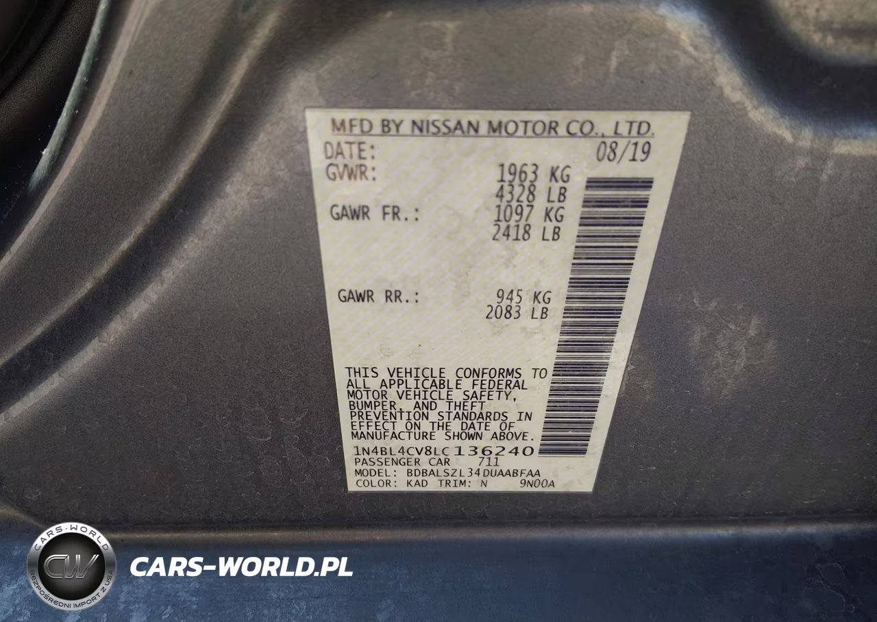 2020 Nissan Altima Sr Fwd VIN:1N4BL4CV8LC136240 - 9