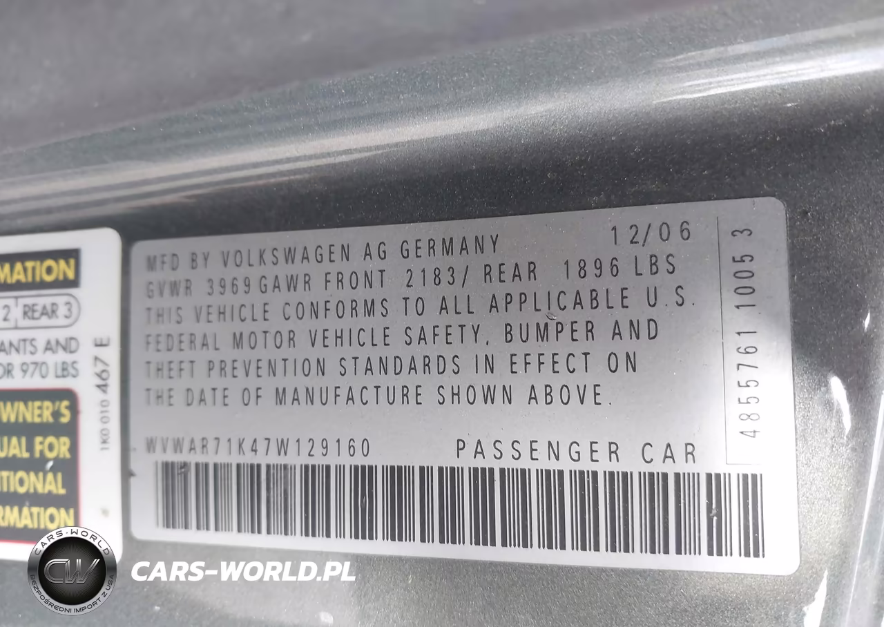 2007 Volkswagen Rabbit 2-Door VIN:WVWAR71K47W129160 - 9