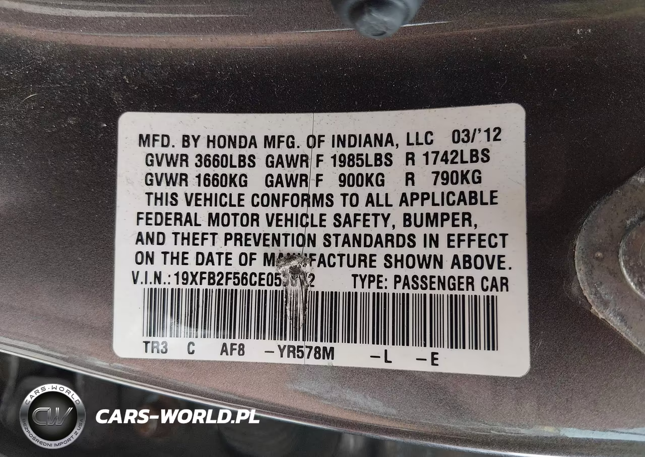 2012 Honda Civic Lx VIN:19XFB2F56CE053672 - 9