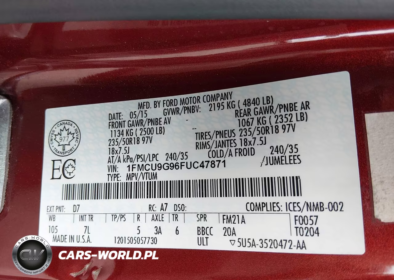 2015 FORD ESCAPE SE VIN:1FMCU9G96FUC47871 - 9