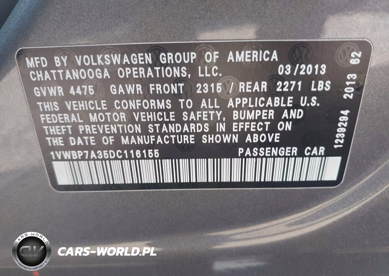 2013 Volkswagen Passat 2.5L Se VIN:1VWBP7A35DC116155 - 9
