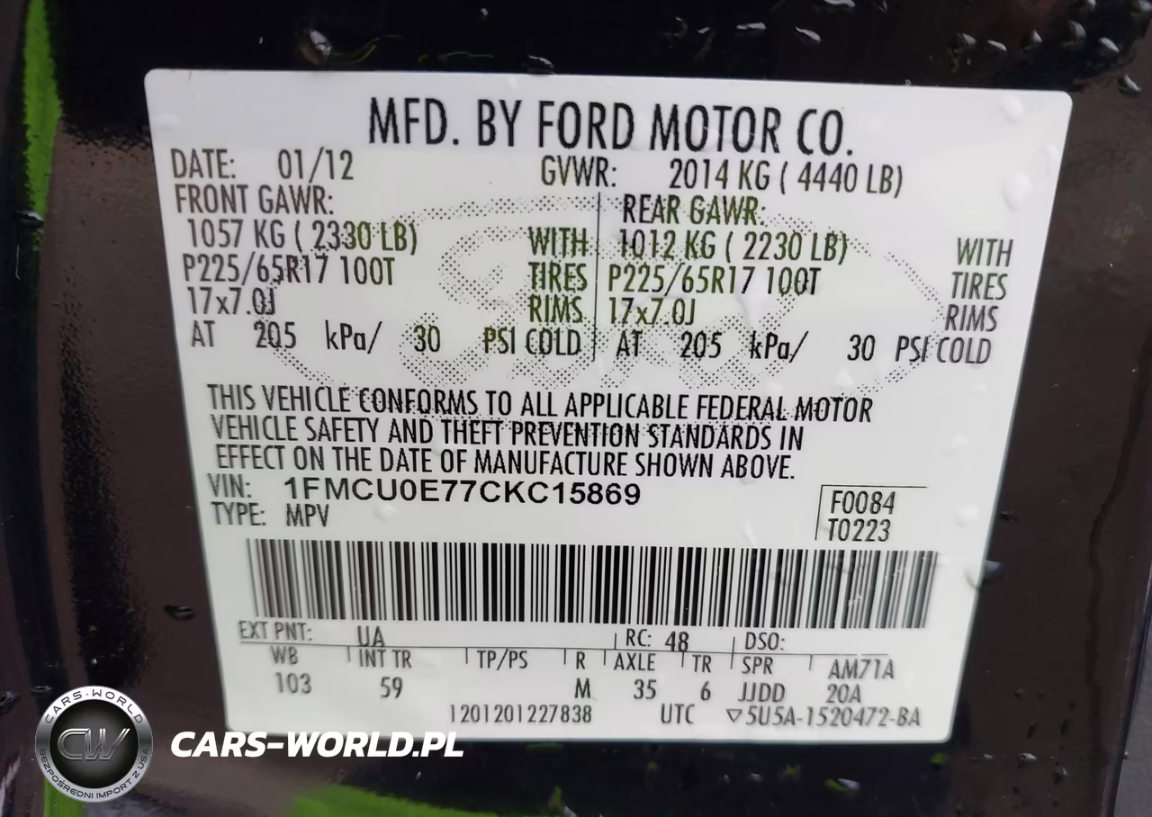2012 Ford Escape Limited VIN:1FMCU0E77CKC15869 - 9