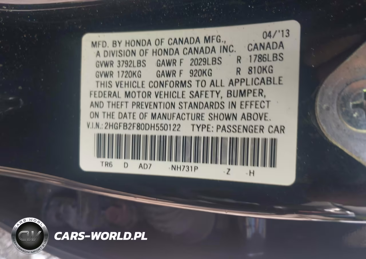 2013 Honda Civic Ex VIN:2HGFB2F80DH550122 - 9