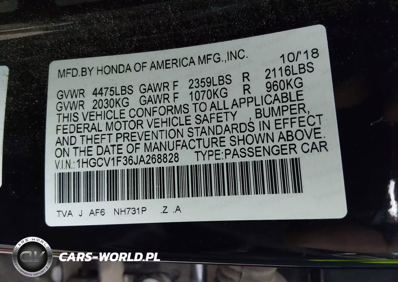 2018 Honda Accord Sport VIN:1HGCV1F36JA268828 - 9