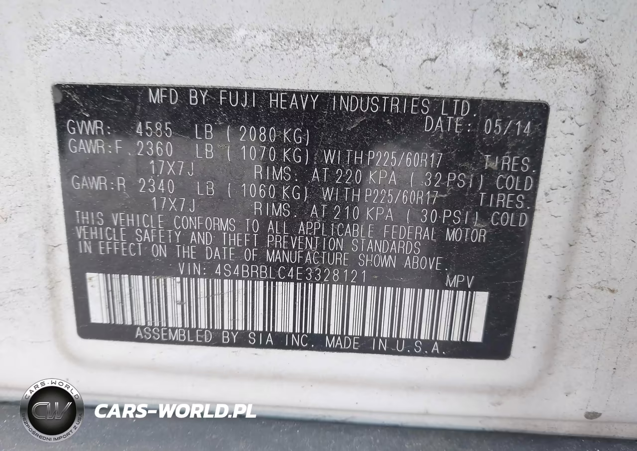 2014 Subaru Outback 2.5I Limited VIN:4S4BRBLC4E3328121 - 9