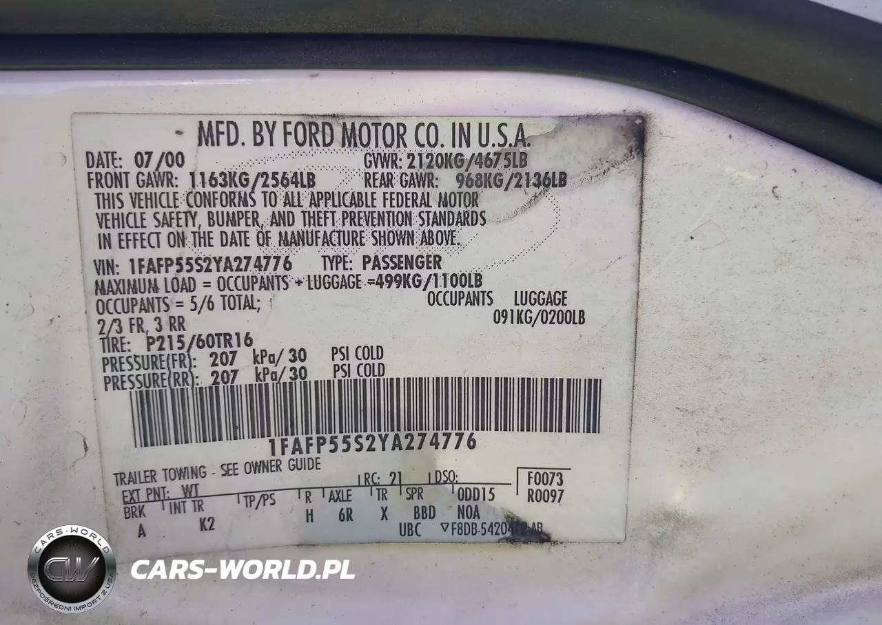 2000 Ford Taurus Ses VIN:1FAFP55S2YA274776 - 9