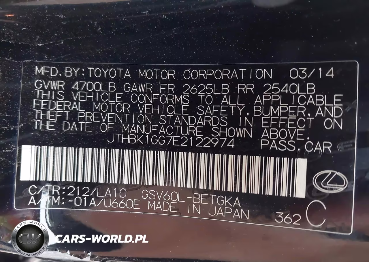 2014 Lexus Es 350 VIN:JTHBK1GG7E2122974 - 9