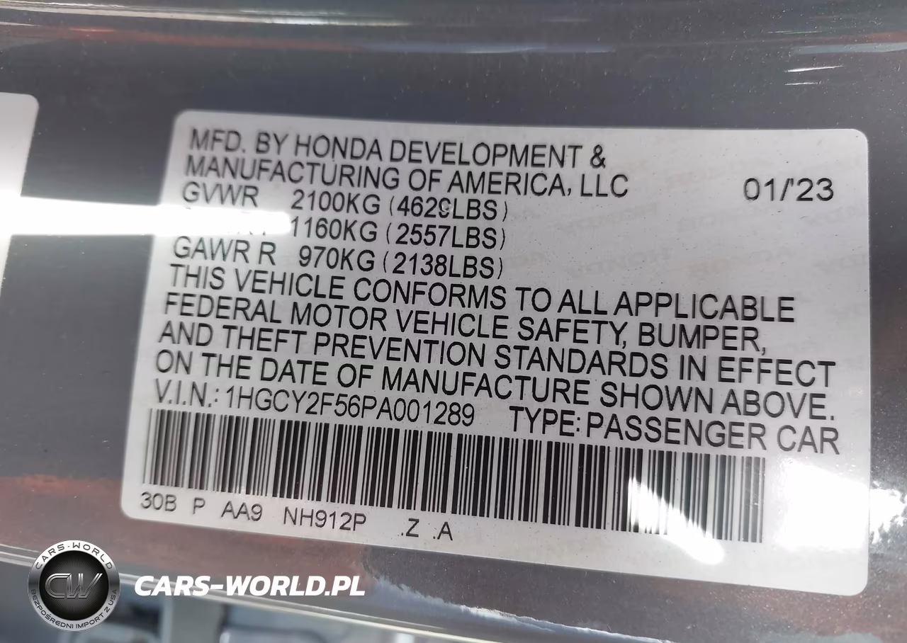 2023 Honda Accord Hybrid Sport VIN:1HGCY2F56PA001289 - 9