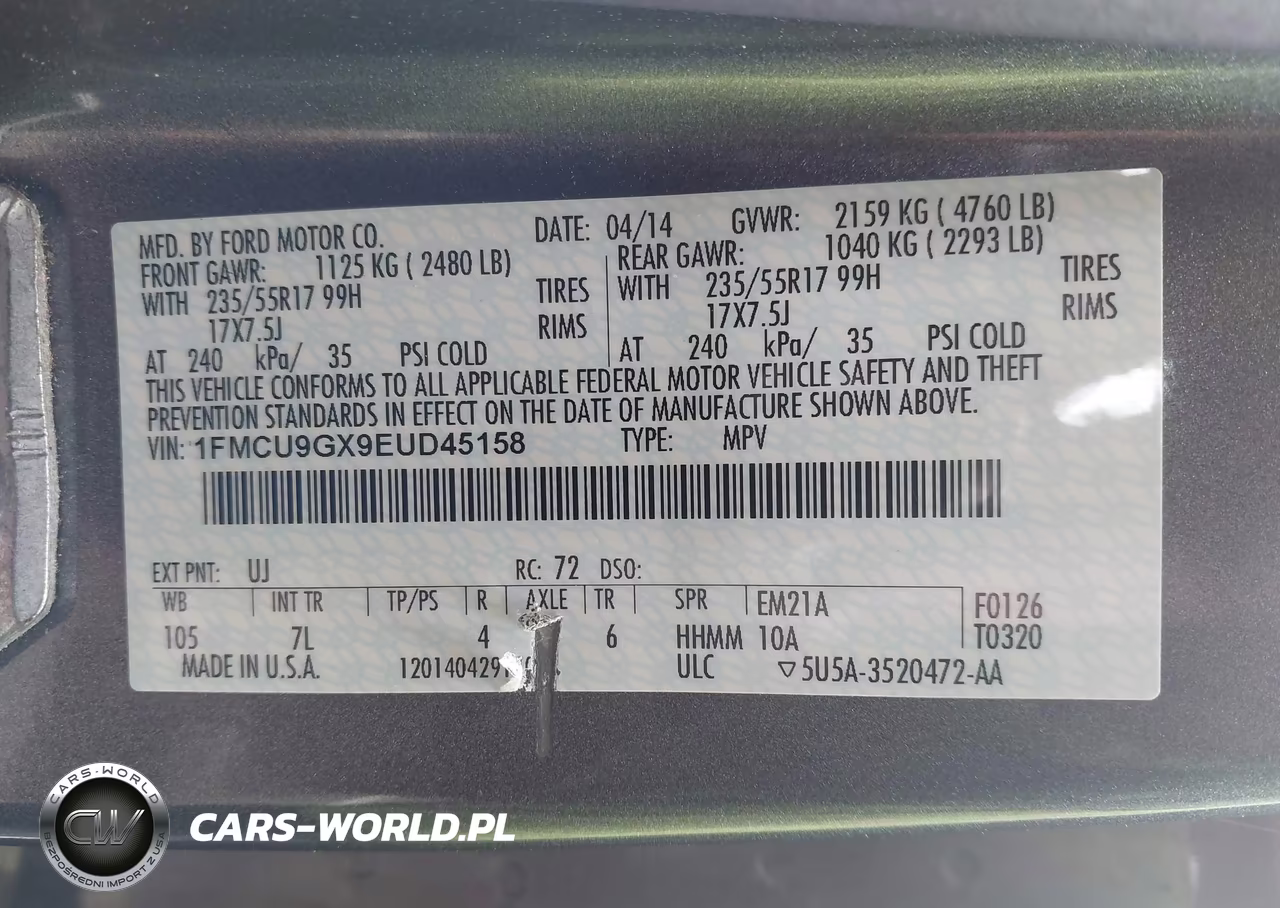 2014 Ford Escape Se VIN:1FMCU9GX9EUD45158 - 9