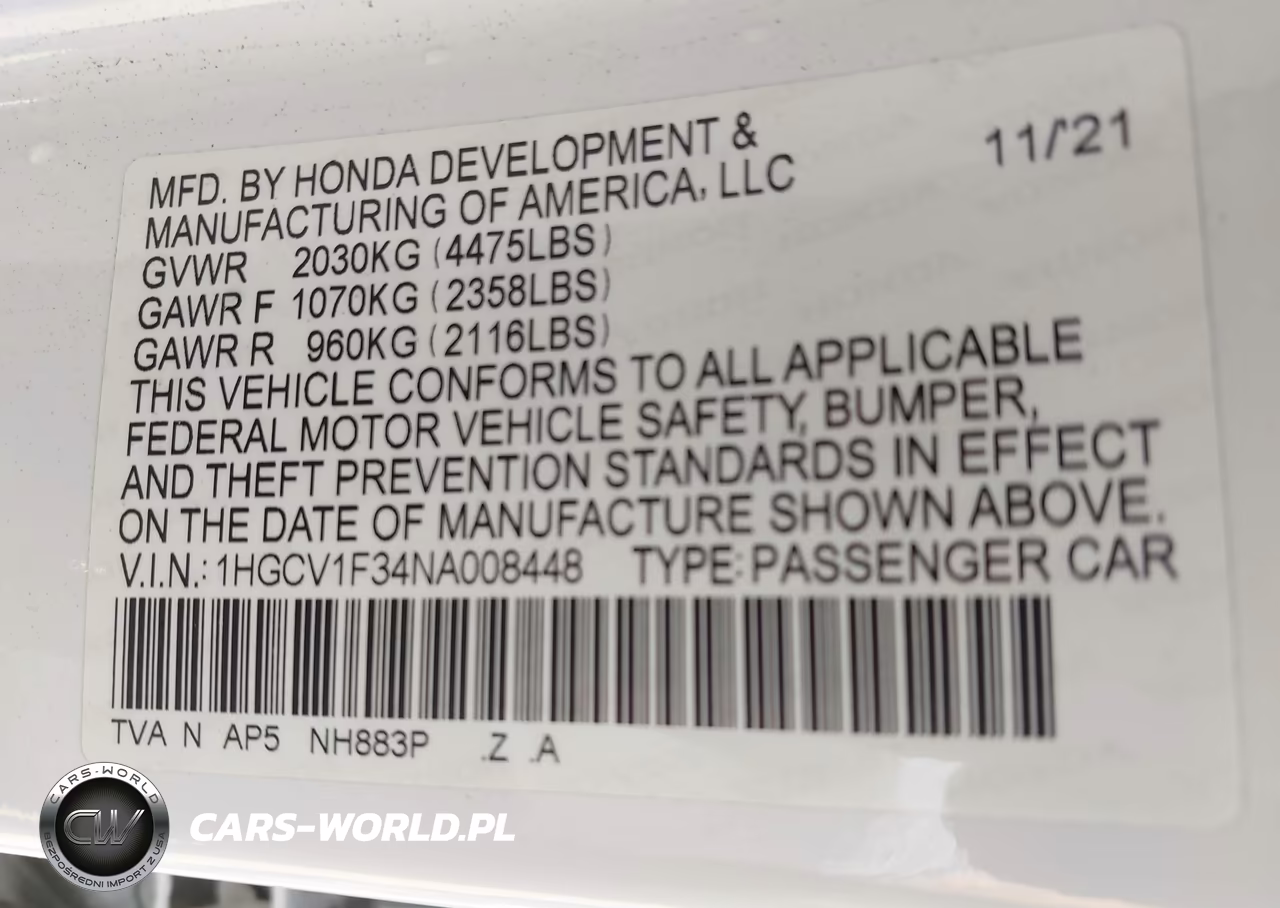 2022 Honda Accord Sport VIN:1HGCV1F34NA008448 - 9