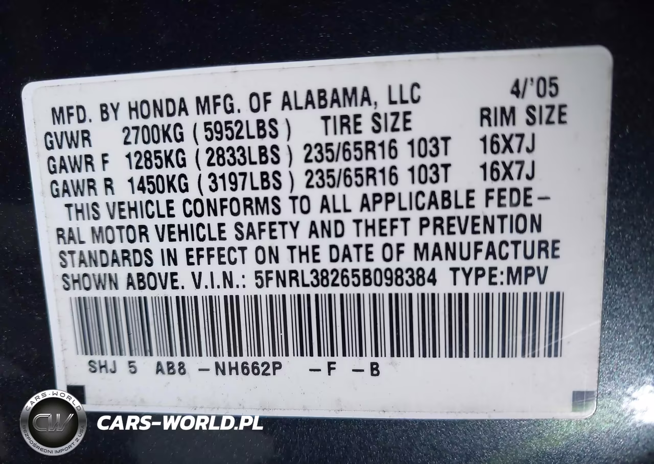2005 Honda Odyssey Lx VIN:5FNRL38265B098384 - 9