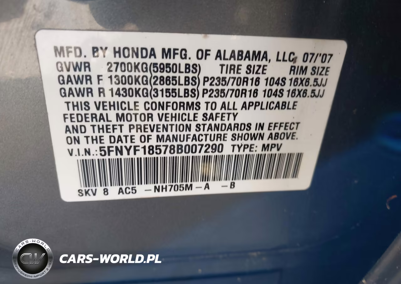 2008 Honda Pilot Ex-L VIN:5FNYF18578B007290 - 9