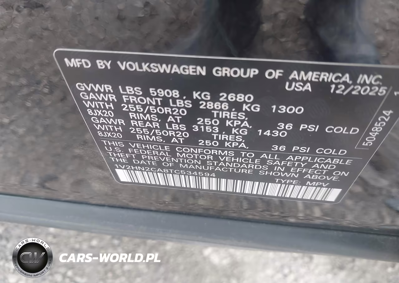 2026 Volkswagen Atlas Se VIN:1V2HN2CA8TC534594 - 9