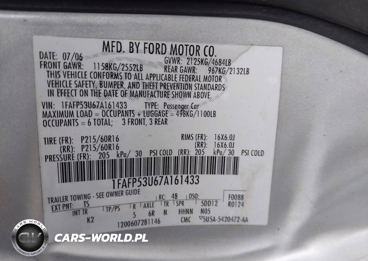 2007 Ford Taurus Se VIN:1FAFP53U67A161433 - 9