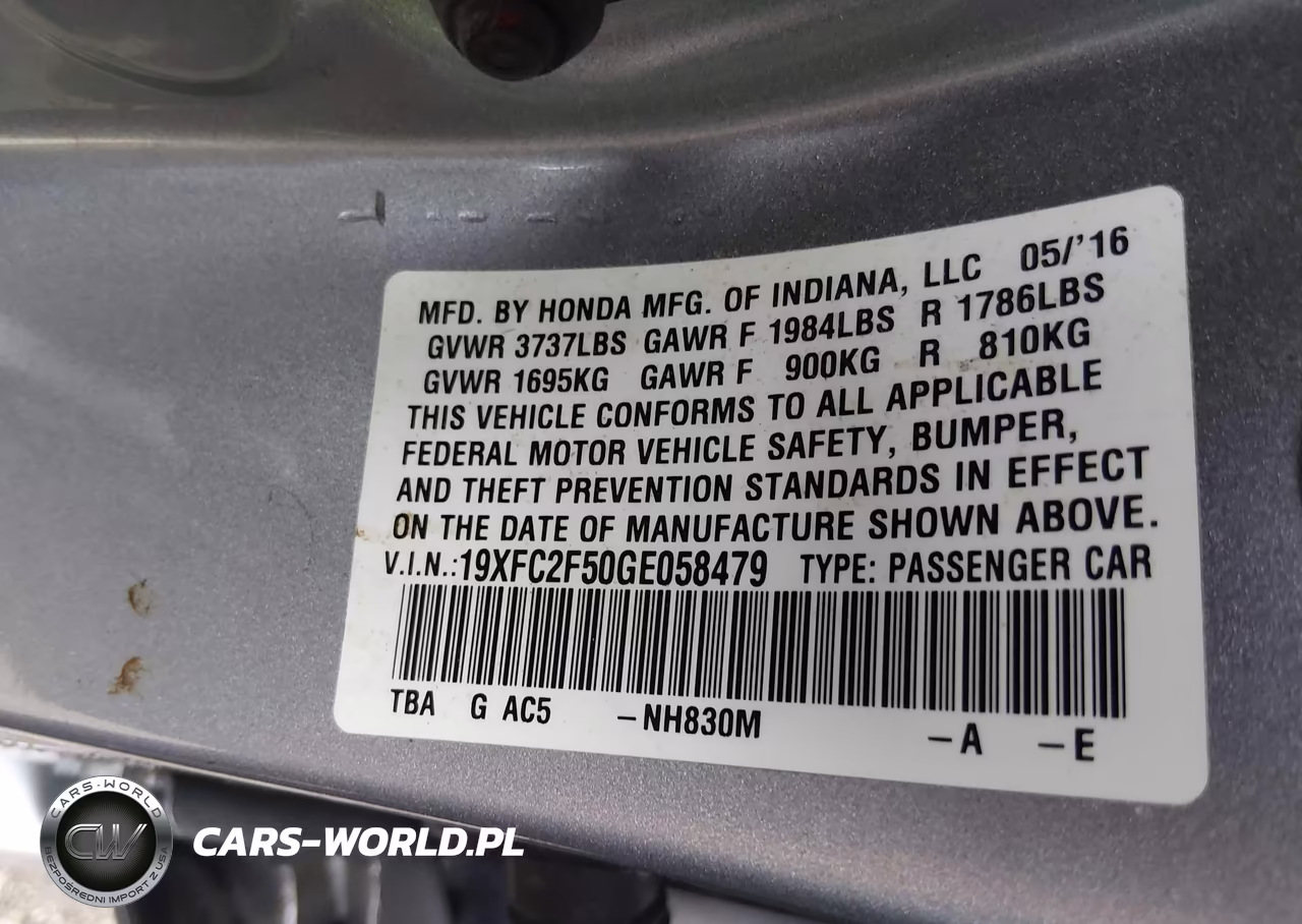 2016 Honda Civic Lx VIN:19XFC2F50GE058479 - 9