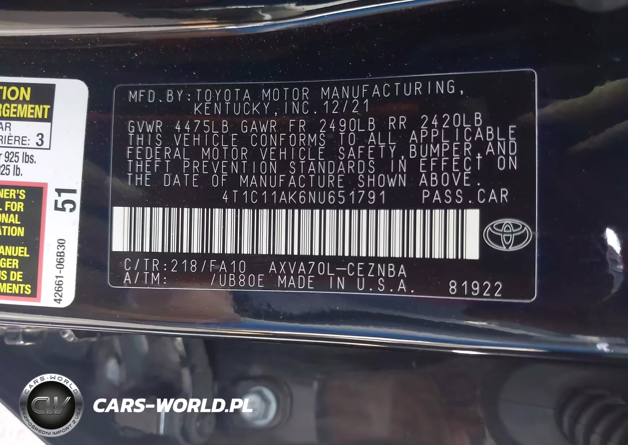 2022 Toyota Camry Le VIN:4T1C11AK6NU651791 - 9