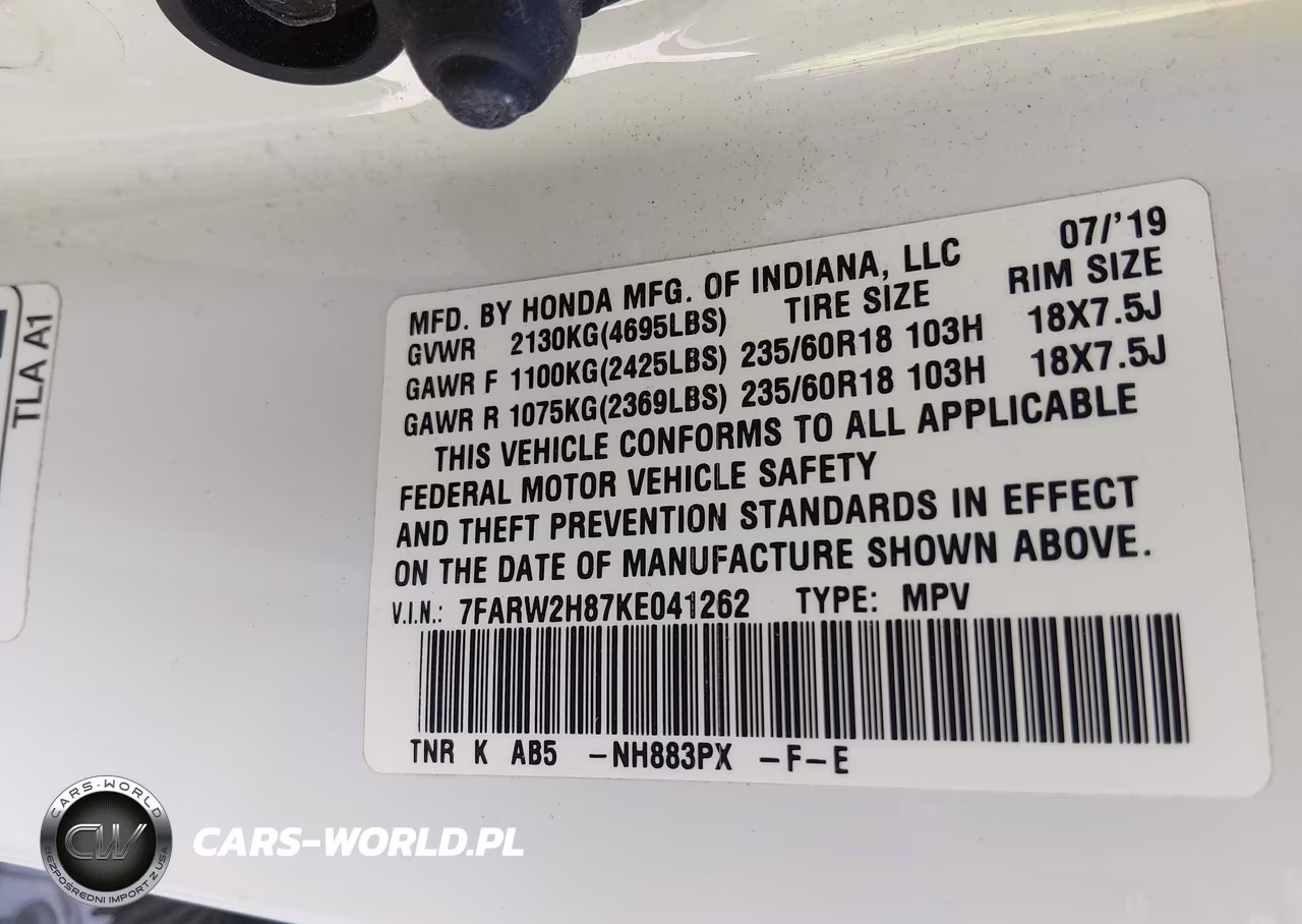 2019 Honda Cr-V Ex-L VIN:7FARW2H87KE041262 - 9