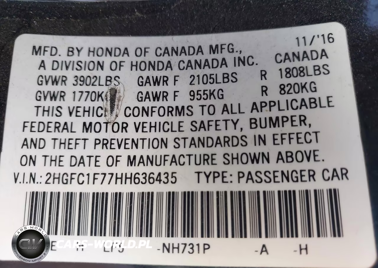 2017 Honda Civic Ex-L VIN:2HGFC1F77HH636435 - 9