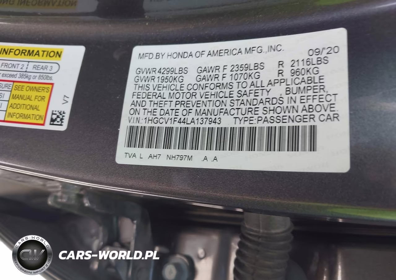 2020 Honda Accord Ex VIN:1HGCV1F44LA137943 - 9