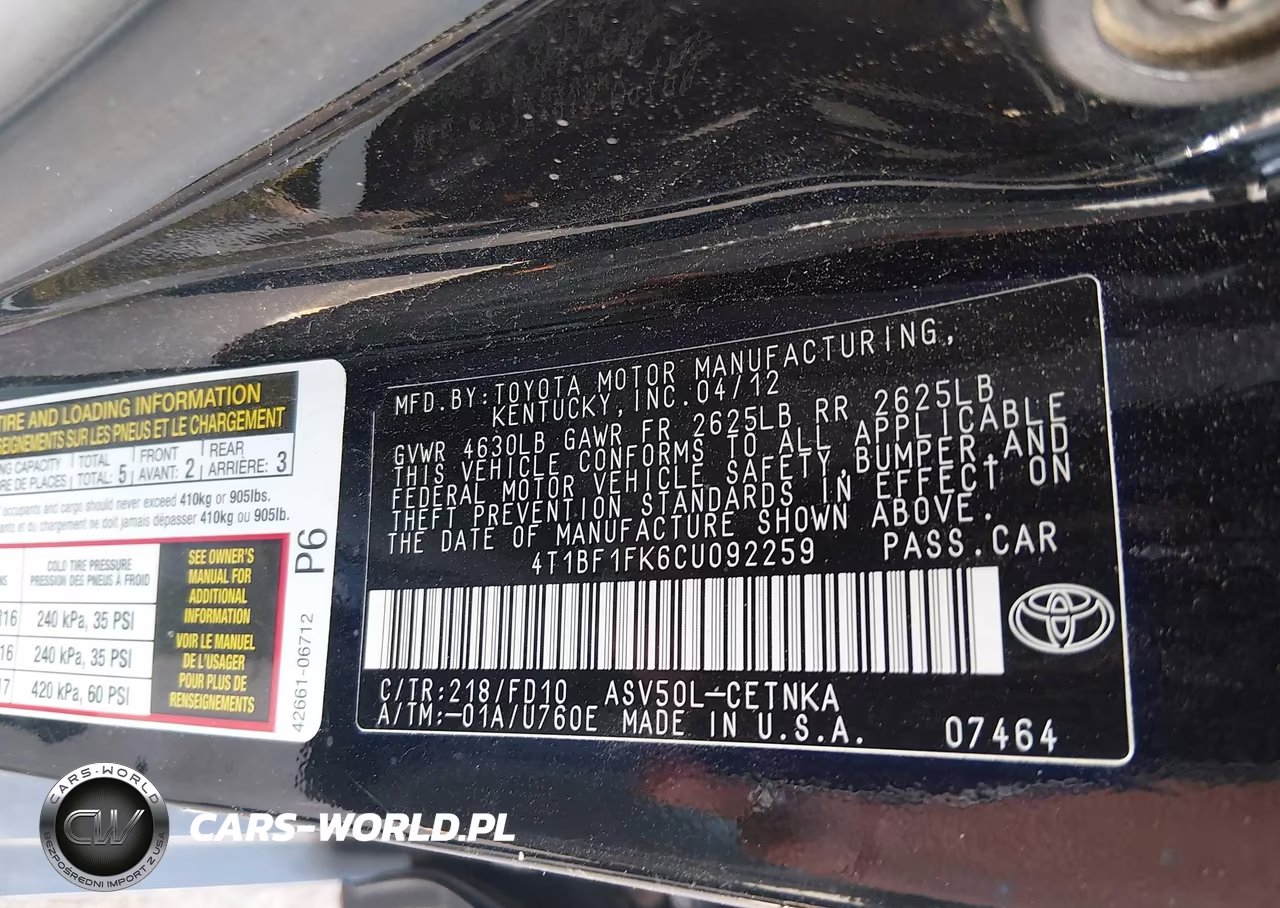2012 Toyota Camry Le VIN:4T1BF1FK6CU092259 - 9
