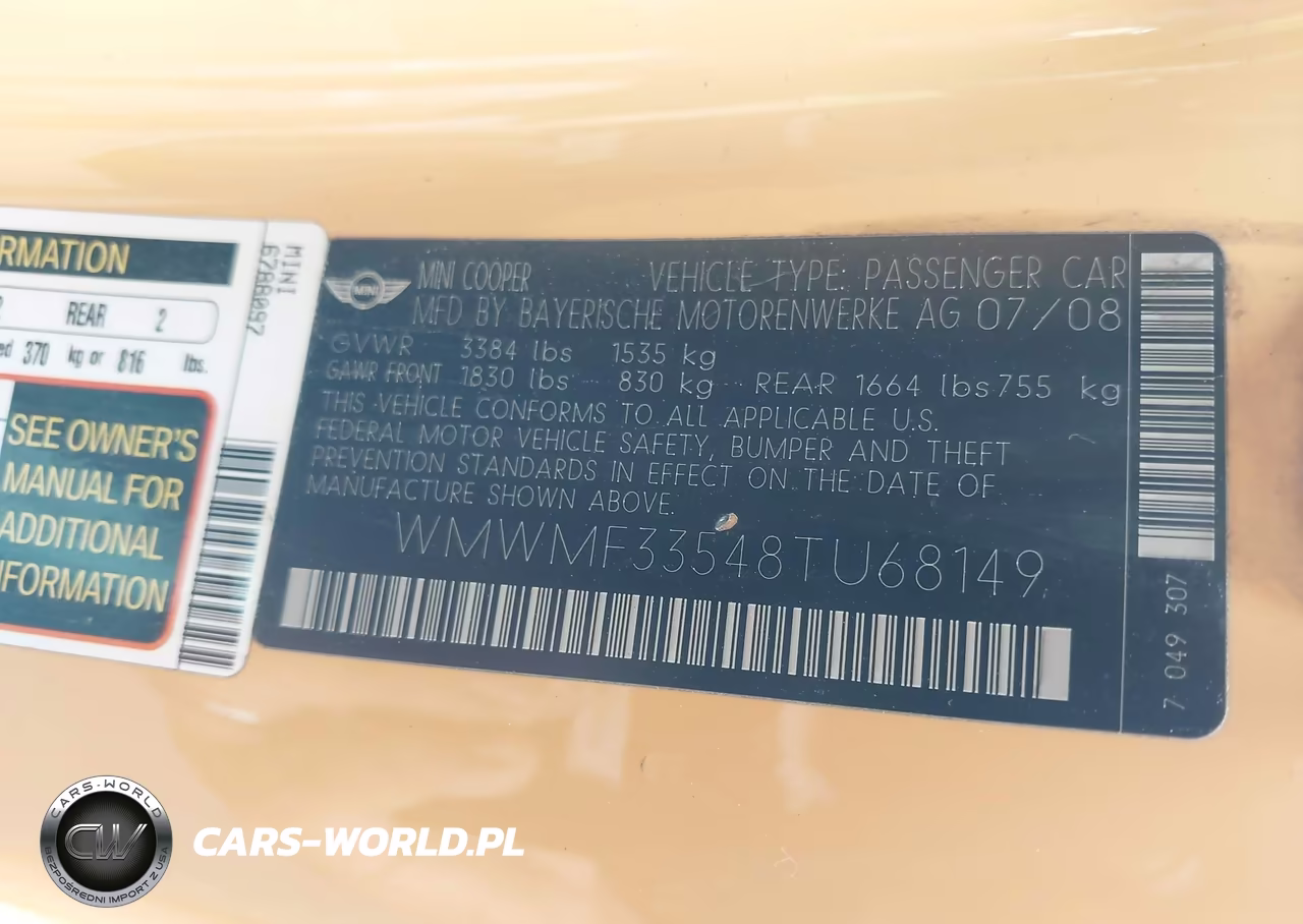 2008 Mini Cooper VIN:WMWMF33548TU68149 - 9