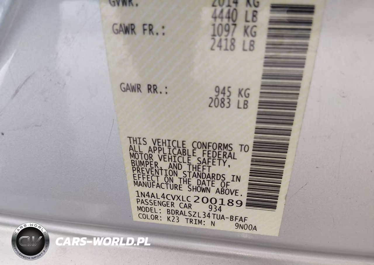 2020 Nissan Altima Sr Vc-Turbo Fwd VIN:1N4AL4CVXLC200189 - 9