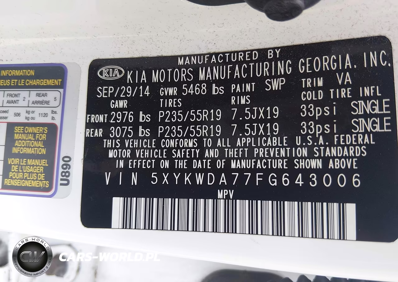 2015 Kia Sorento Sx V6 VIN:5XYKWDA77FG643006 - 9