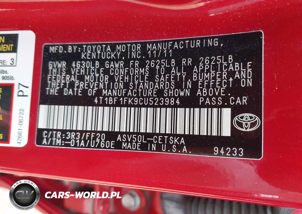 2012 Toyota Camry Se VIN:4T1BF1FK9CU523984 - 9