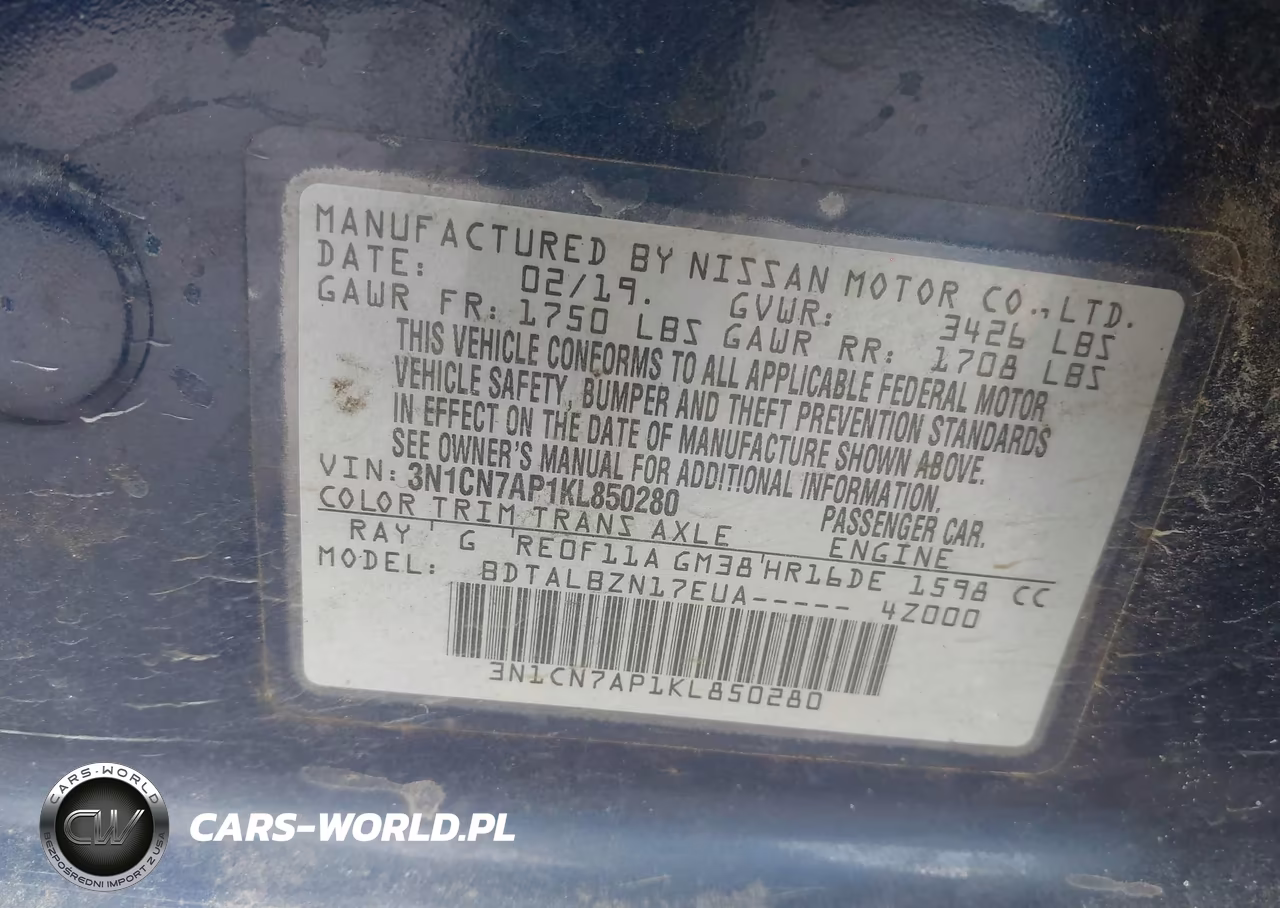 2019 Nissan Versa 1.6 Sv VIN:3N1CN7AP1KL850280 - 9