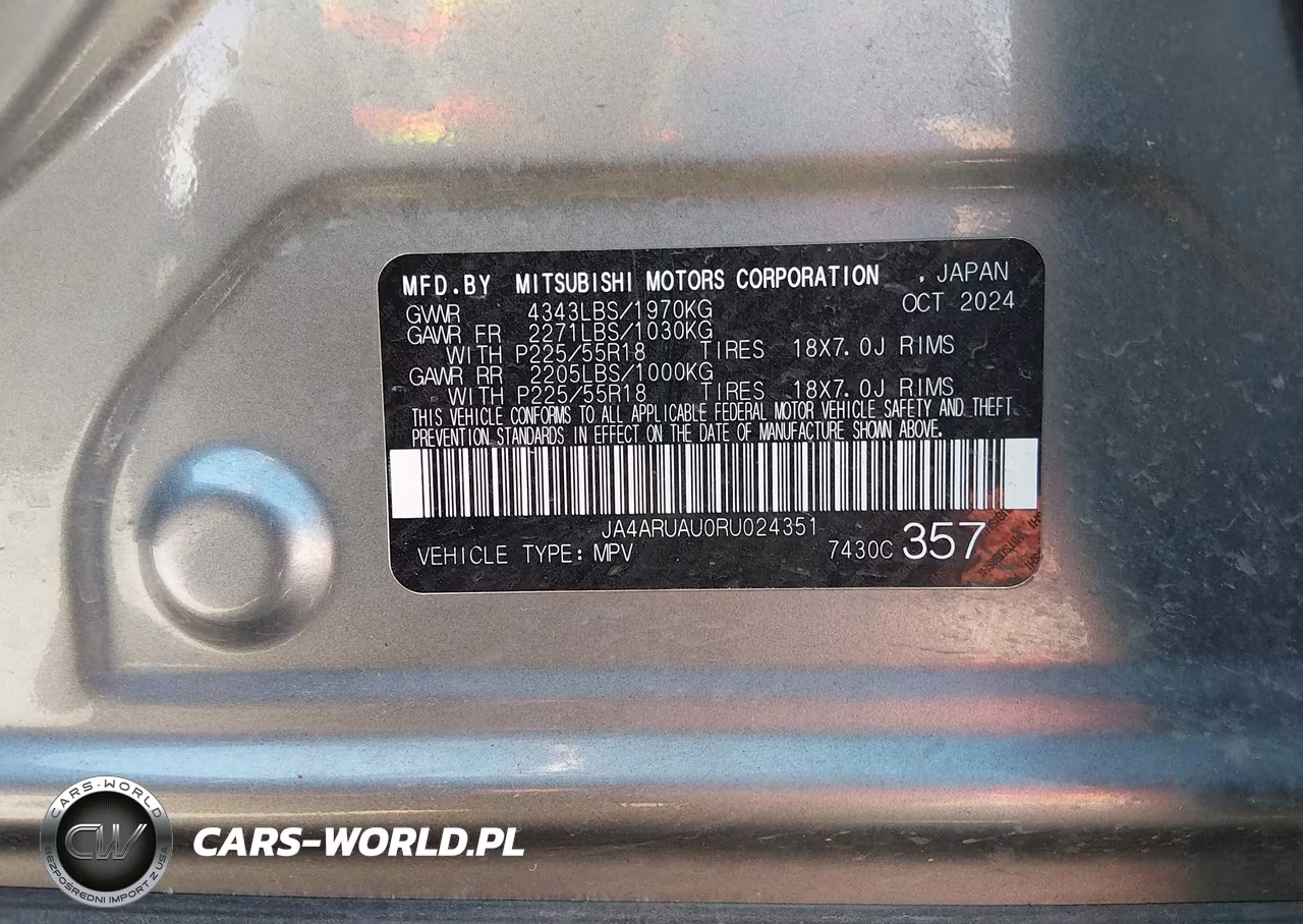 2024 Mitsubishi Outlander Sport 2.0 Es Awc-2.0 Le Awc-2.0 Ralliart Awc-2.0 S Awc-2.0 Se Awc-2.0 Trail Edition Awc VIN:JA4ARUAU0RU024351 - 9