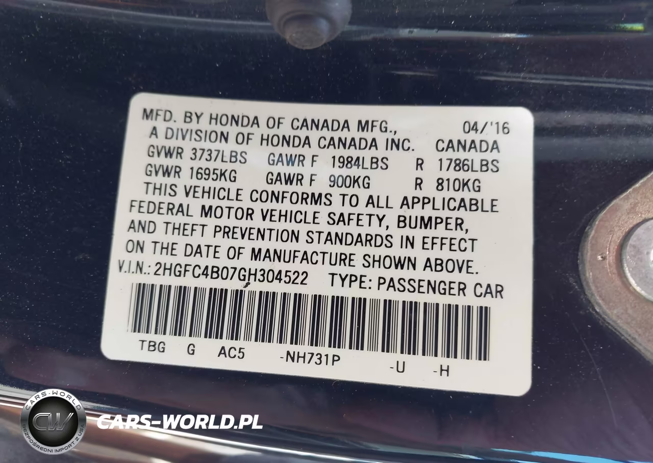 2016 Honda Civic Lx-P VIN:2HGFC4B07GH304522 - 9