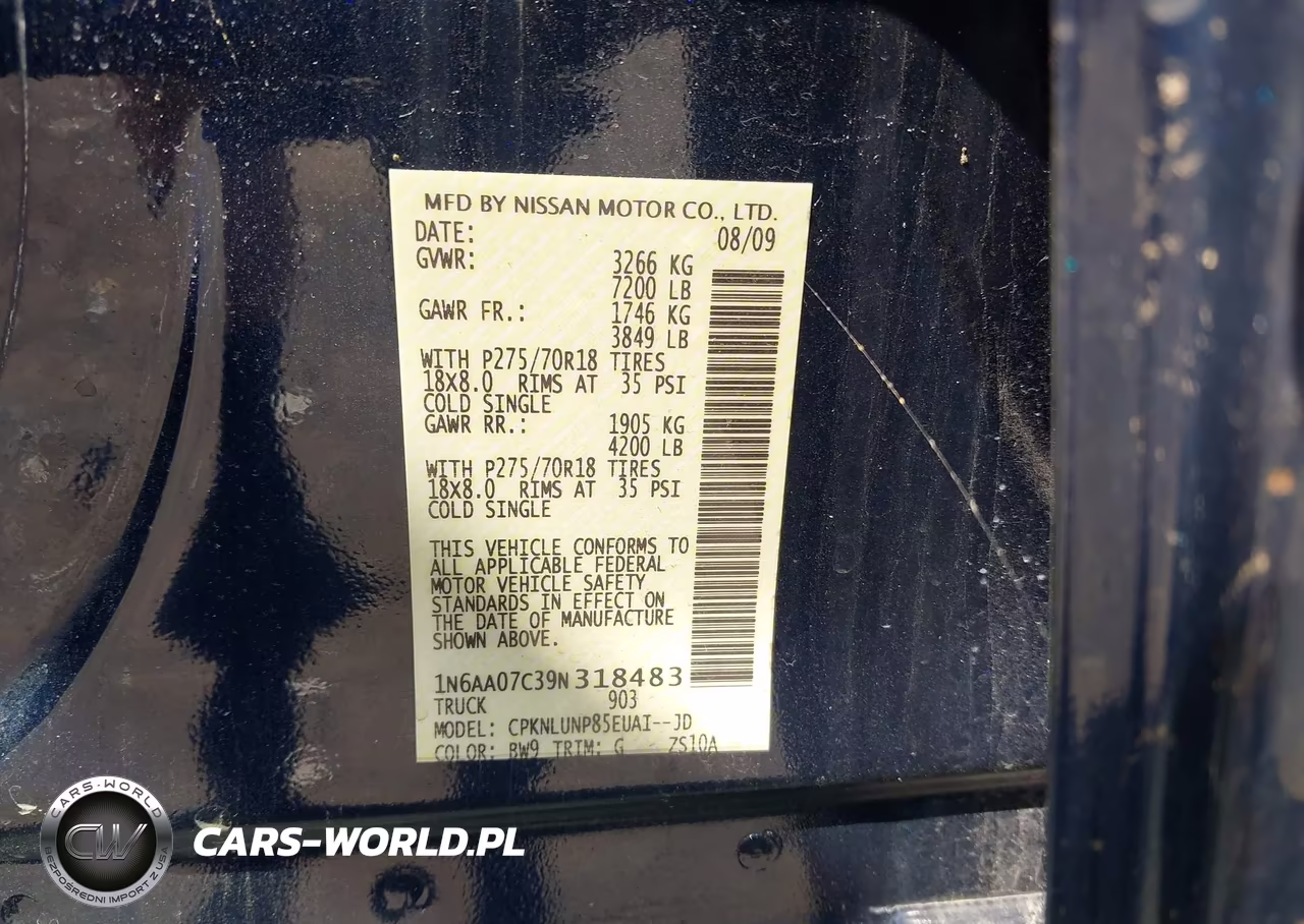 2009 Nissan Titan Pro-4X VIN:1N6AA07C39N318483 - 9