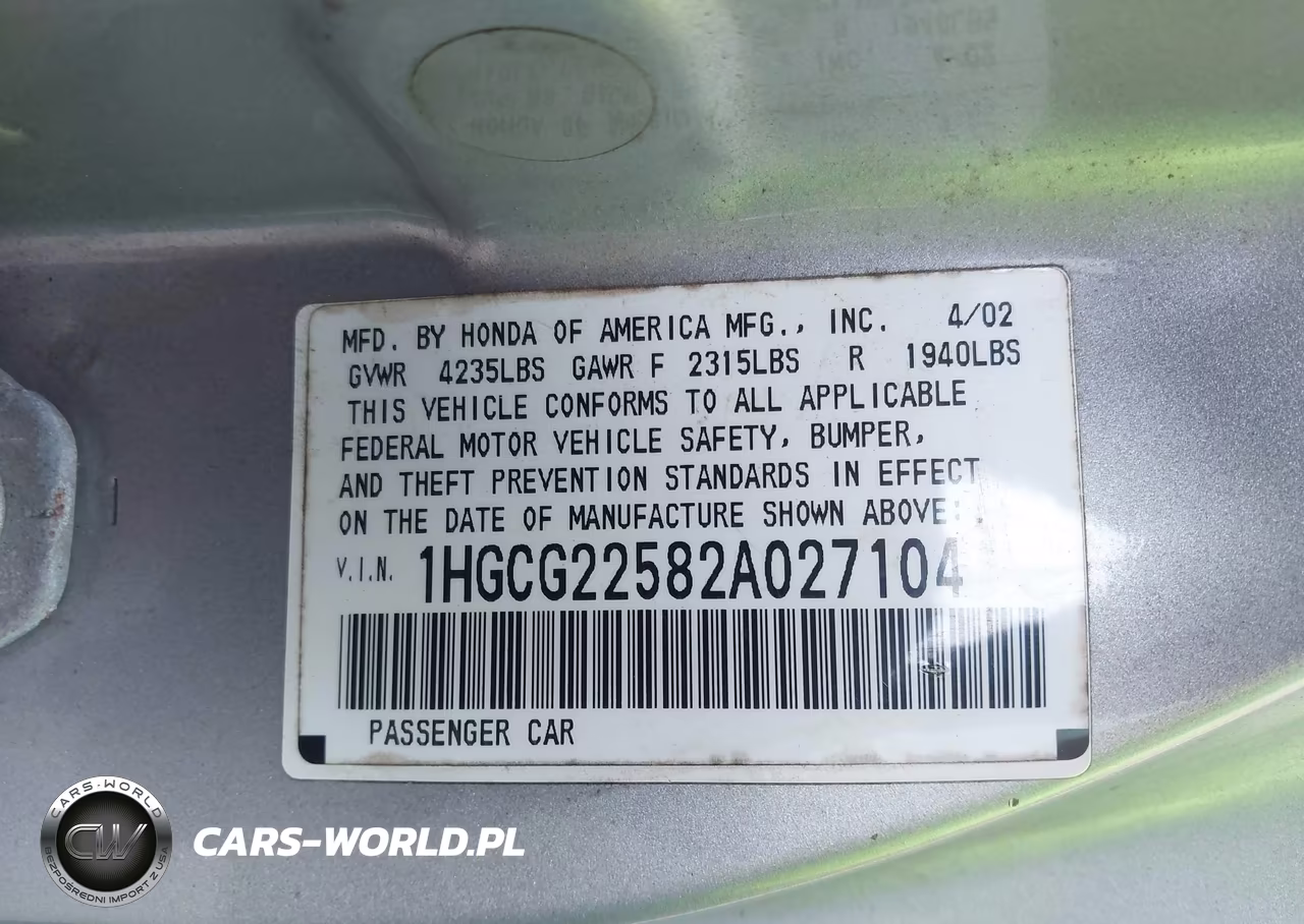 2002 Honda Accord 3.0 Ex VIN:1HGCG22582A027104 - 9