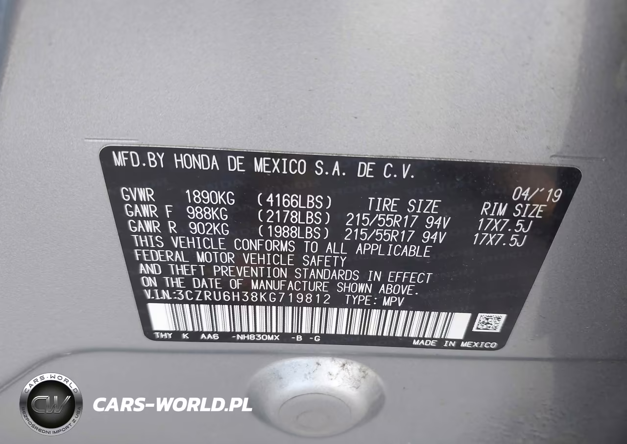 2019 Honda Hr-V Lx VIN:3CZRU6H38KG719812 - 9