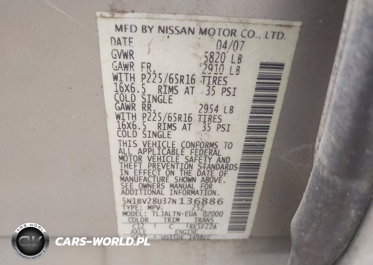 2007 Nissan Quest 3.5 Sl VIN:5N1BV28U37N136886 - 9
