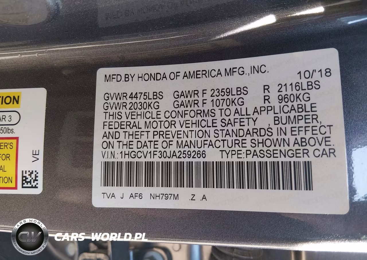 2018 Honda Accord Sport VIN:1HGCV1F30JA259266 - 9