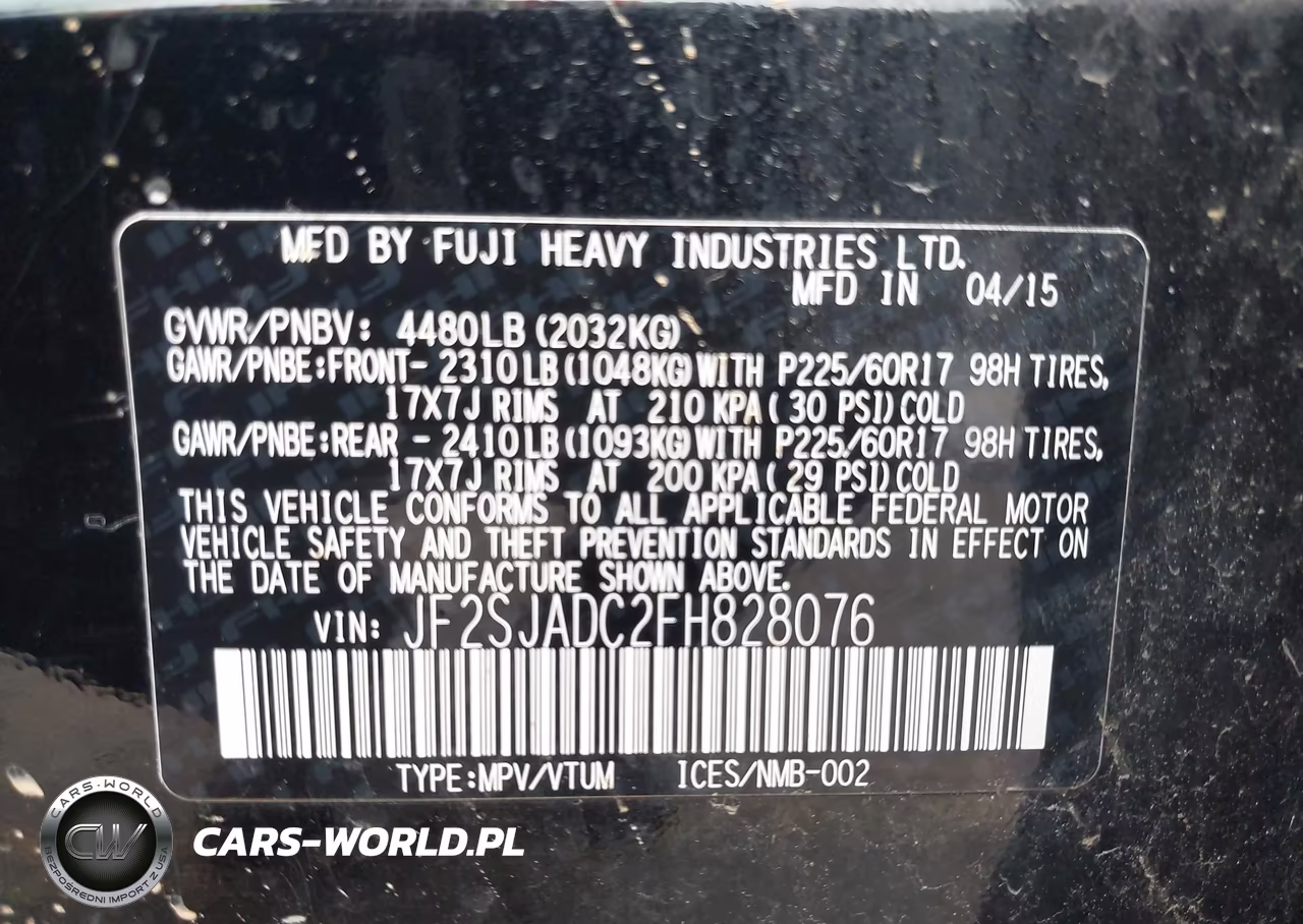 2015 Subaru Forester 2.5I Premium VIN:JF2SJADC2FH828076 - 9