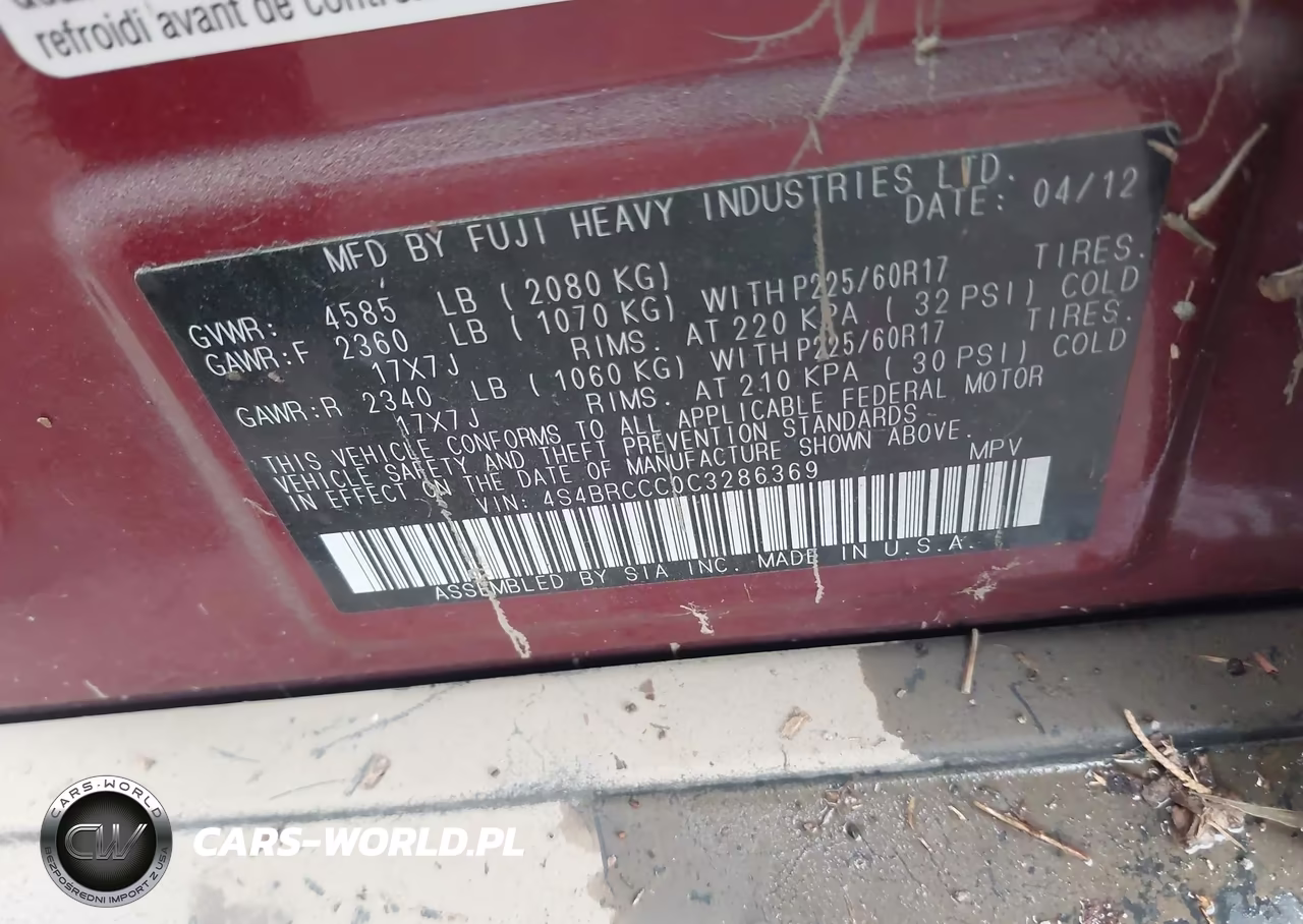 2012 Subaru Outback 2.5I Premium VIN:4S4BRCCC0C3286369 - 9