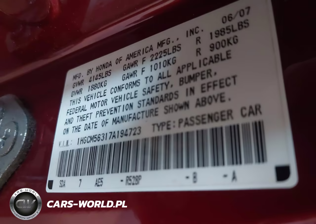 2007 Honda Accord 2.4 Se VIN:1HGCM56317A194723 - 9