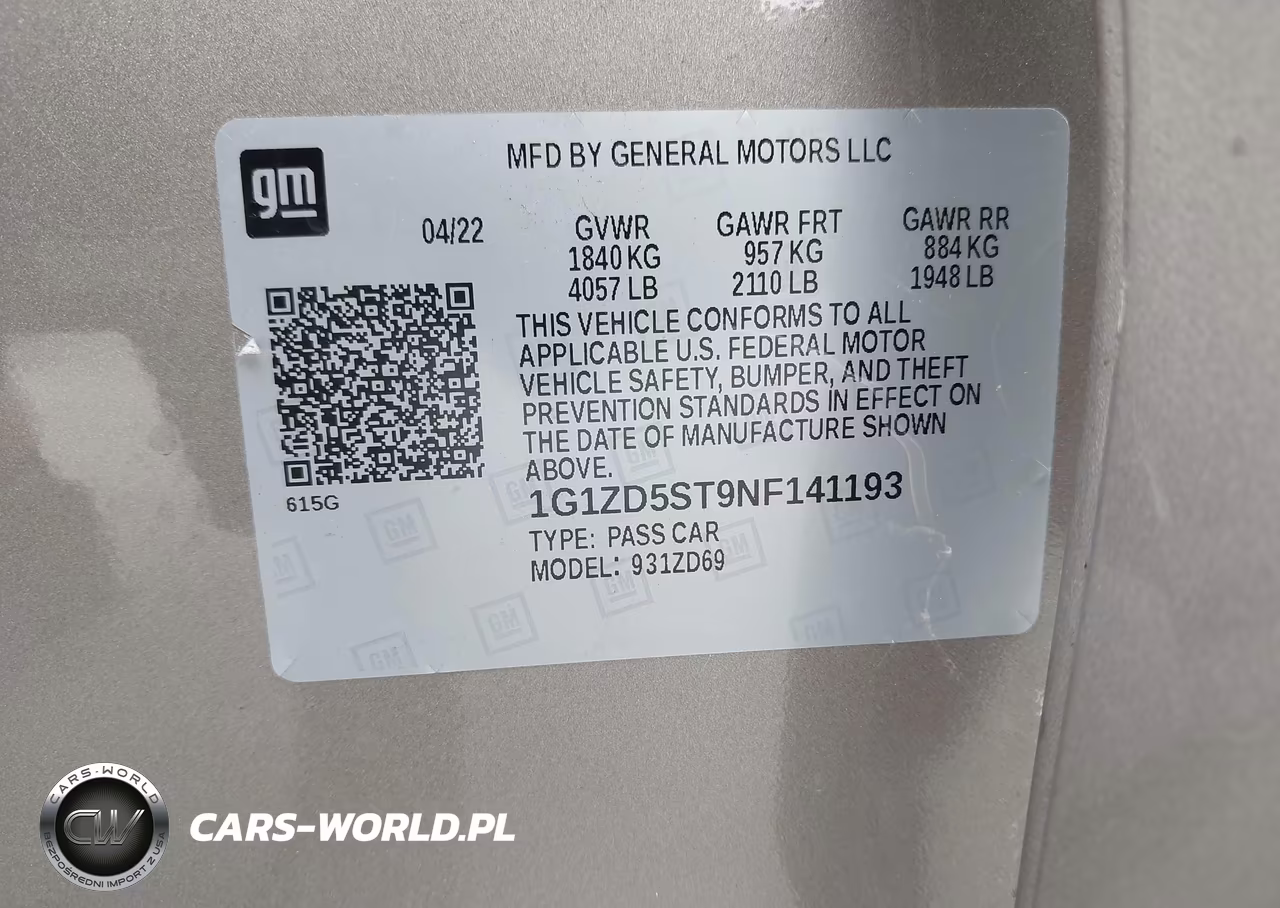 2022 Chevrolet Malibu Fwd Lt VIN:1G1ZD5ST9NF141193 - 16