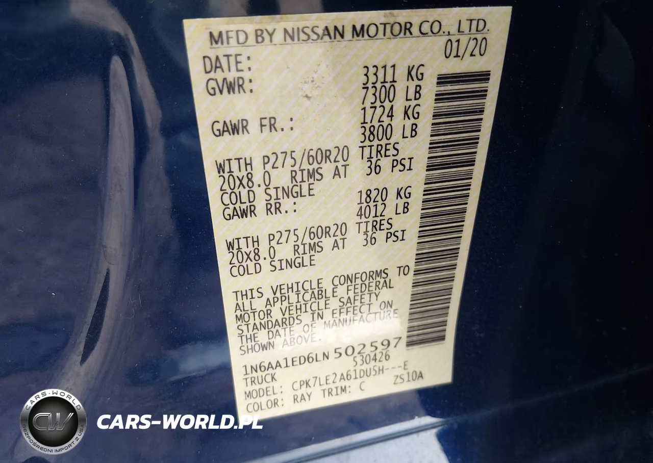 2020 Nissan Titan Sl 4X4 VIN:1N6AA1ED6LN502597 - 9