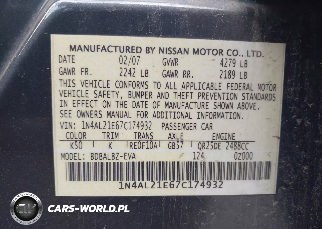 2007 Nissan Altima 2.5 S VIN:1N4AL21E67C174932 - 9
