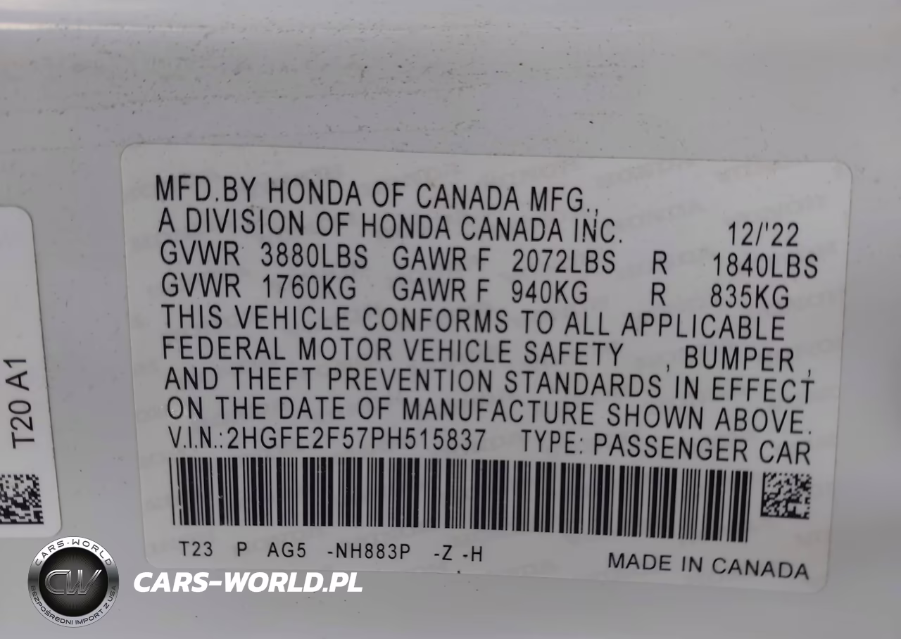 2023 Honda Civic Sport VIN:2HGFE2F57PH515837 - 9